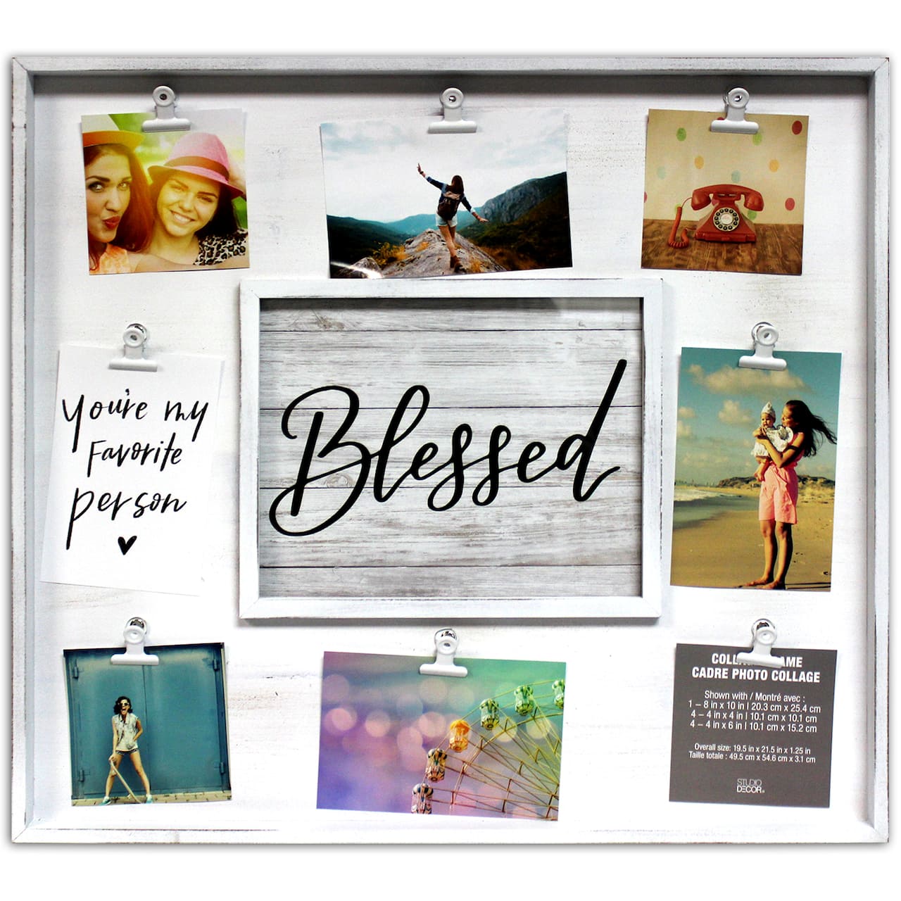 9 Opening 19.5" x 21.5" White Rustic Collage Frame with Clips by Studio Décor®